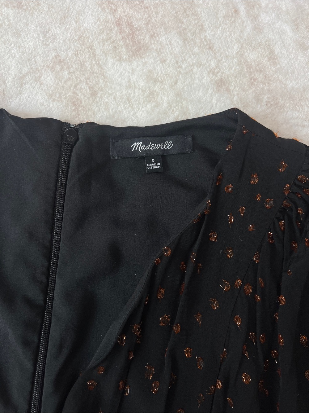 Madewell Metallic Dot Cape-Sleeve Faux Wrap Mini Dress Black Size 0 XS - Picture 8 of 11